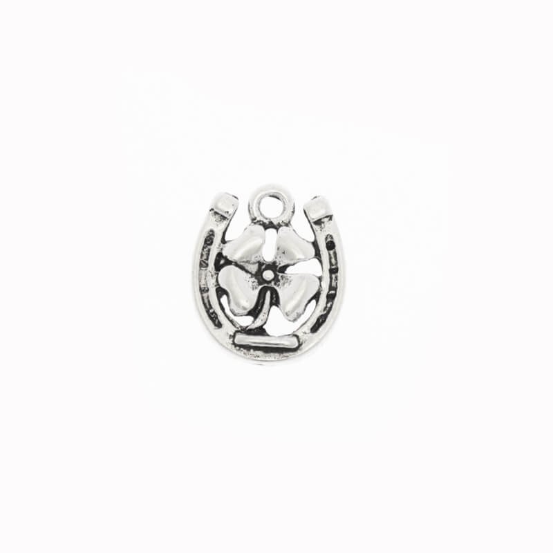 Horseshoe with clover pendants for bracelets 2 pcs antique silver 18x15x2mm AAT147
