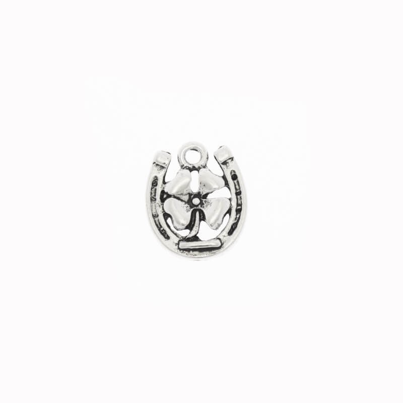 Horseshoe with clover pendants for bracelets 2 pcs antique silver 18x15x2mm AAT147