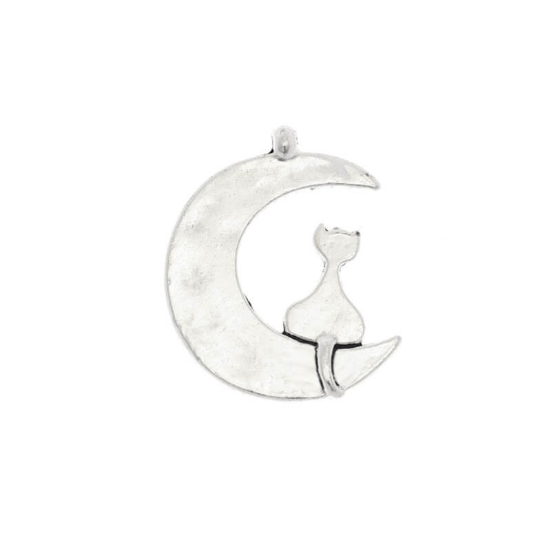 Cat on the moon pendant for pendants 1 pc, silver 42x33mm AAT163