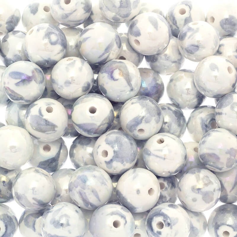 Ceramic beads 18mm white and gray melange 1pc CKU18SmixDA