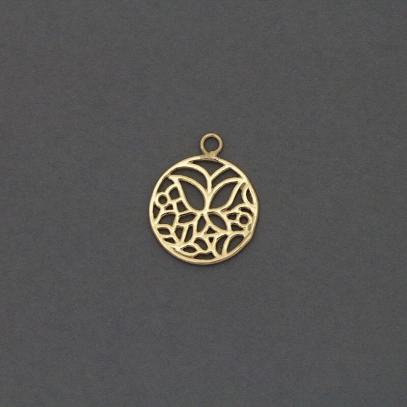 Gold-plated openwork 16mm coins for bracelets, 1pc AKG261