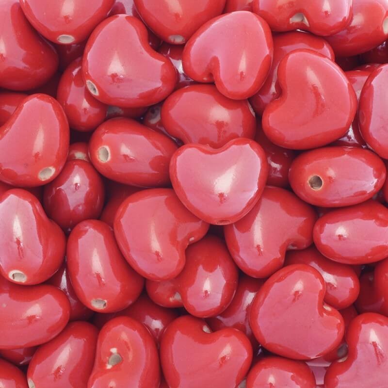 Ceramic red heart beads 13x15x9mm 1pc CIN11