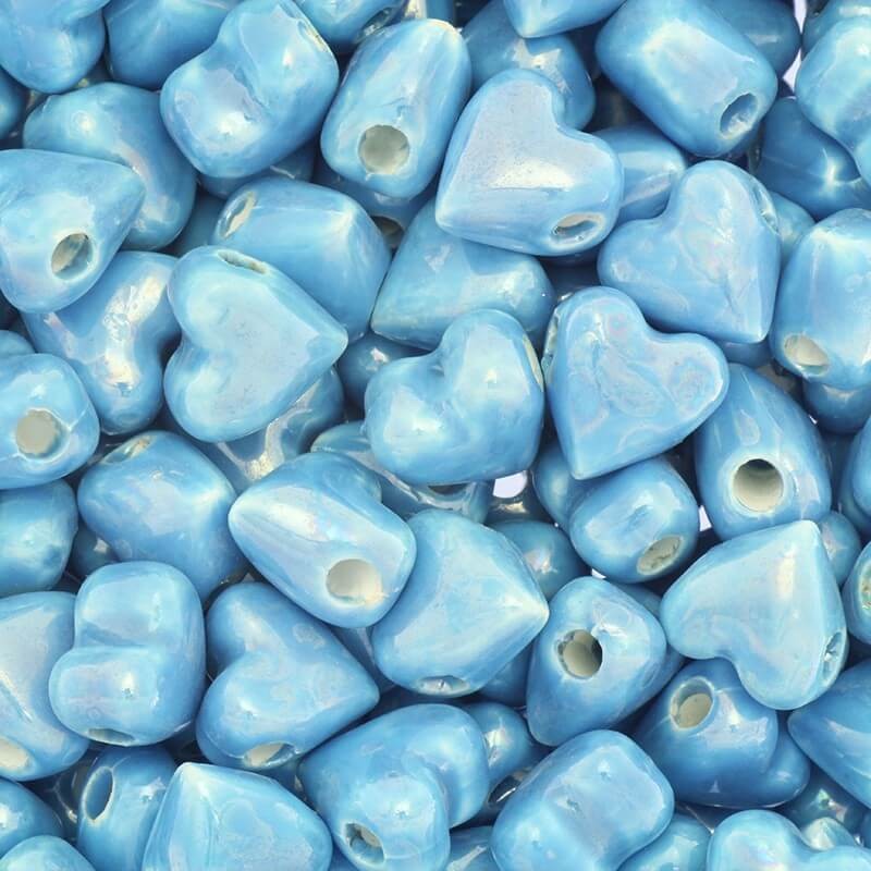 Ceramic heart beads blue 13x13x9mm 2pcs CIN45