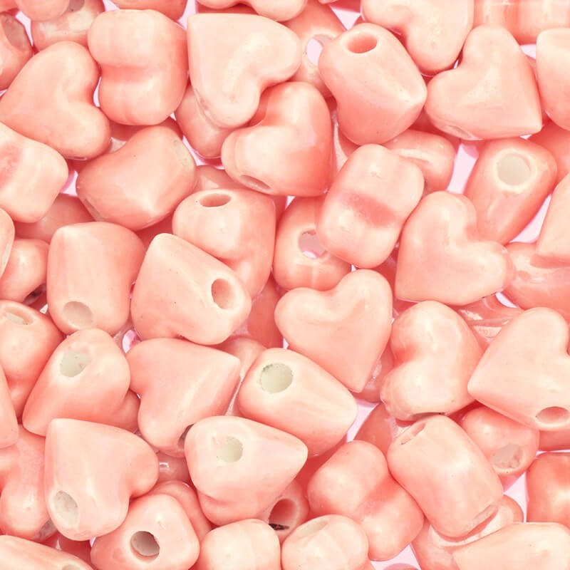Koraliki ceramiczne serca różowy grejpfrut 13x13x9mm 2szt CIN47