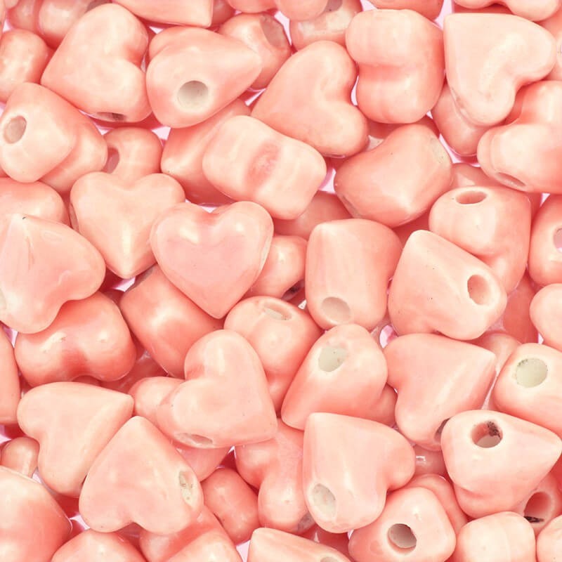 Koraliki ceramiczne serca różowy grejpfrut 13x13x9mm 2szt CIN47