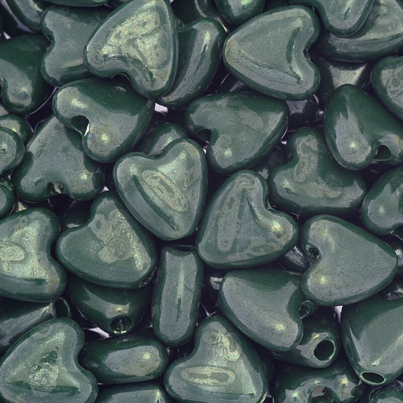 Ceramic beads hearts dark green 15x15x7mm 2pcs CIN52