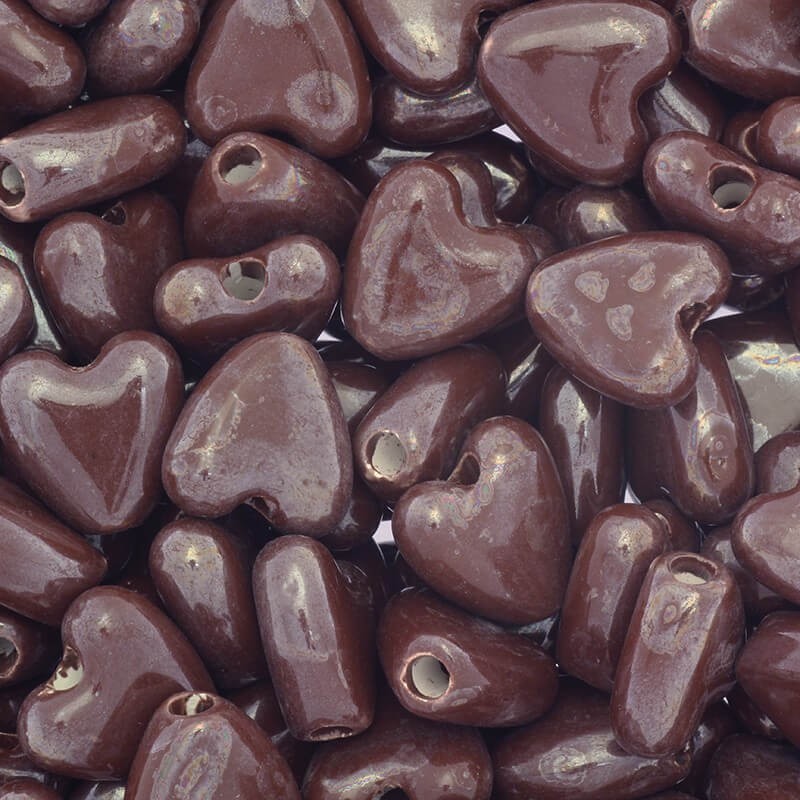 Ceramic beads hearts milk chocolate 15x15x7mm 2pcs CIN48