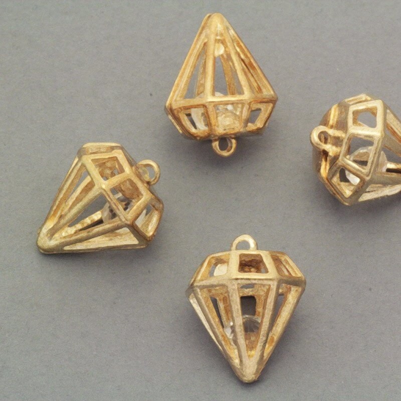 Pendants for bracelets diamond with crystal gold 15x19mm 1pc AKG346