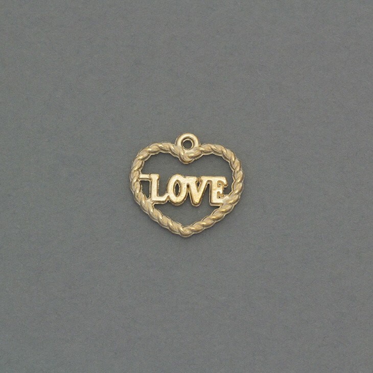 Pendants for bracelets openwork hearts with the inscription LOVE gold 15x14mm 2pcs AKG345
