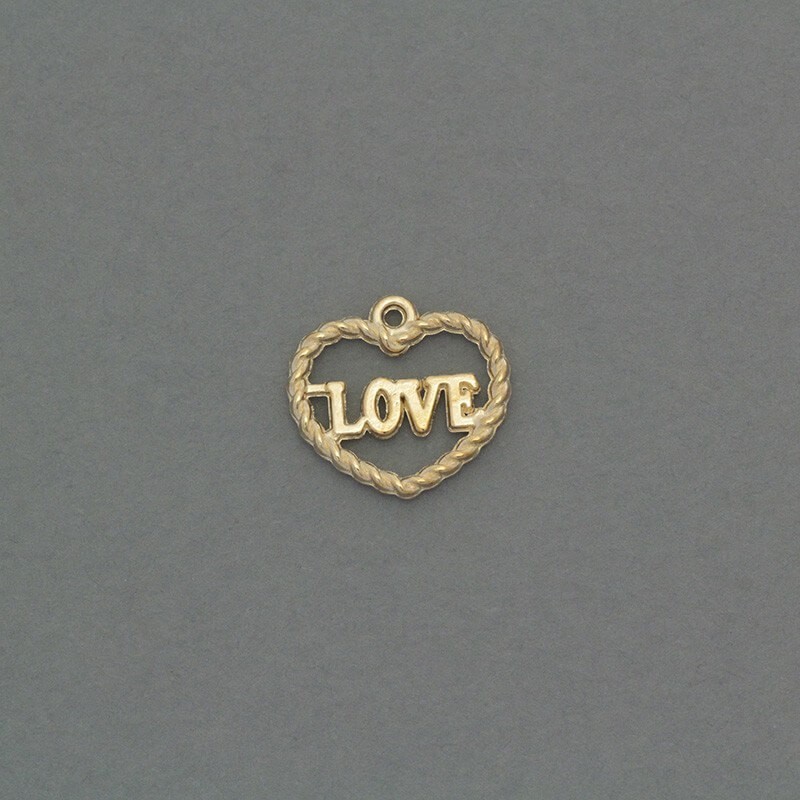 Pendants for bracelets openwork hearts with the inscription LOVE gold 15x14mm 2pcs AKG345