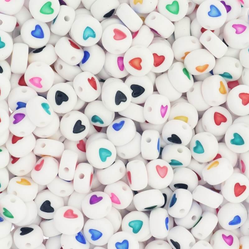 Acrylic beads with colorful hearts 7x3mm 44pcs. MIX of XYSER colors