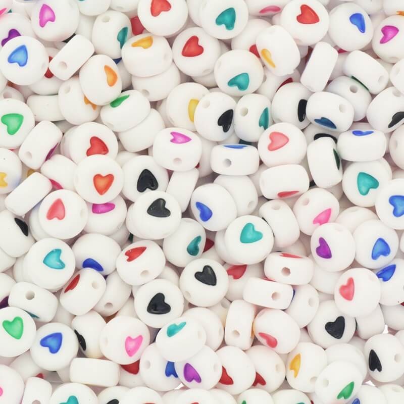 Acrylic beads with colorful hearts 7x3mm 30 pcs. MIX of XYSER colors