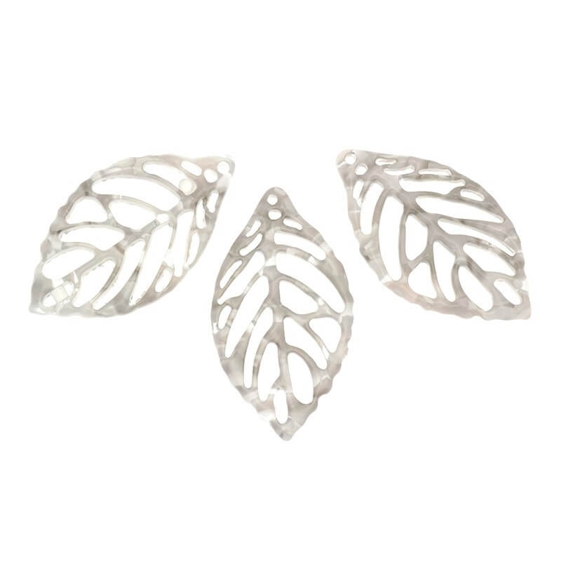 Leaf pendant 38x22mm / Art Deco resin / gray melange / 1pc XZR0108