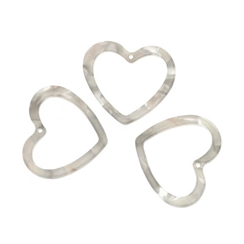 Heart pendants 24x21mm / Art Deco resin / gray melange / 1pc XZR0109