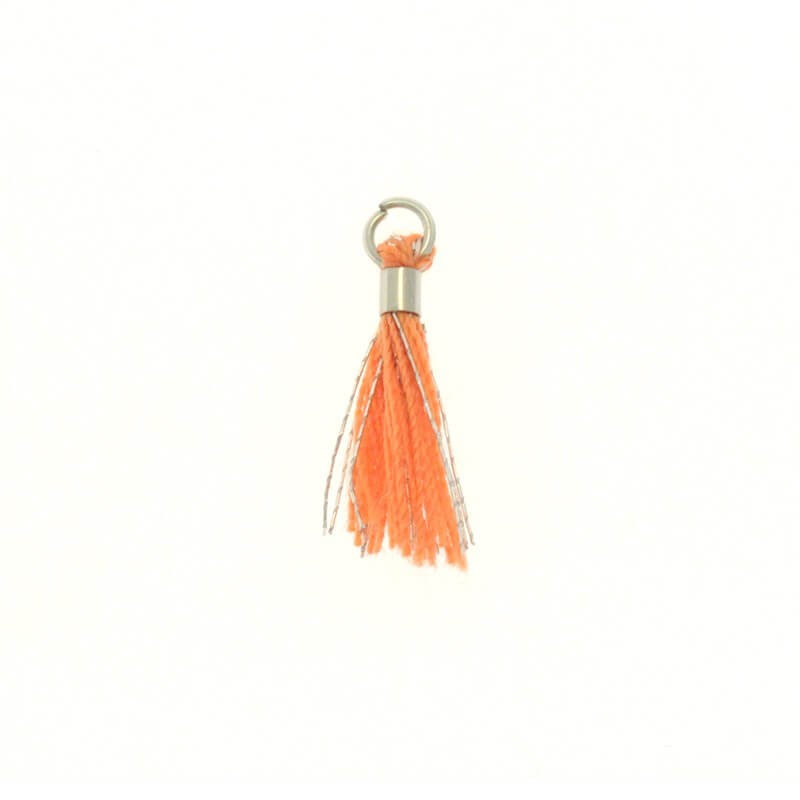 Orange micro tassels with a circle with a silver thread 18x2mm 2 pcs TAMK04