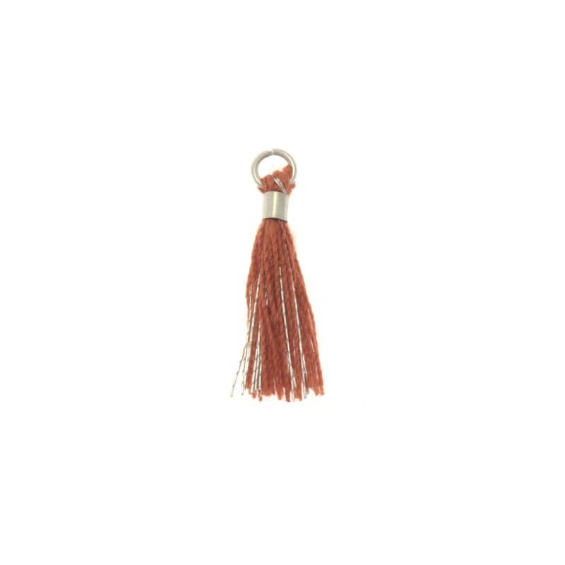 Micro tassels with a circle cognac with a silver thread 18x2mm 2 pcs TAMK08