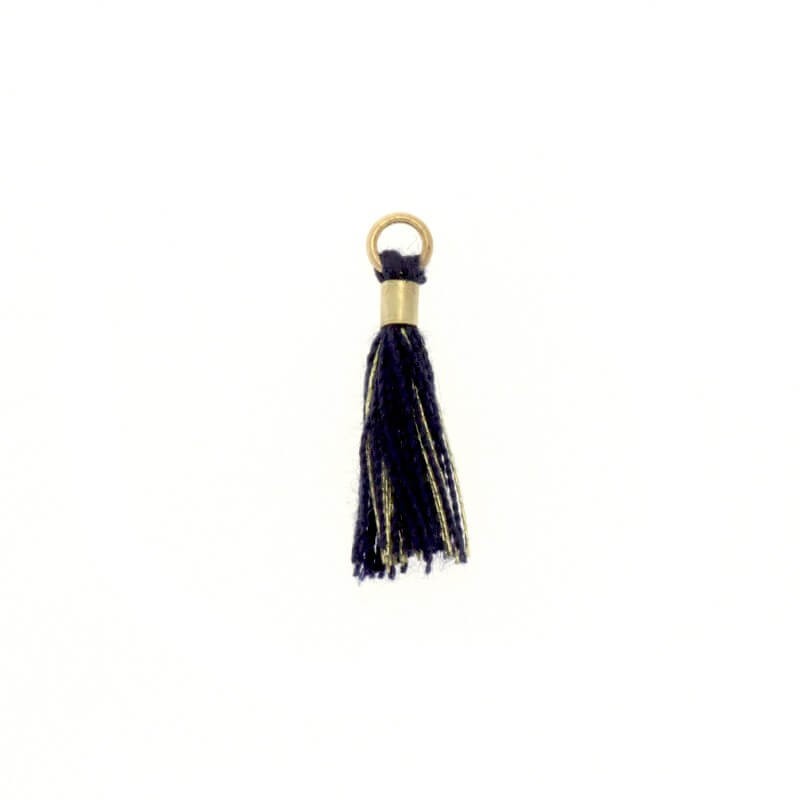 Micro tassels with a circle navy blue with a gold thread 18x2mm 2 pcs TAMK22