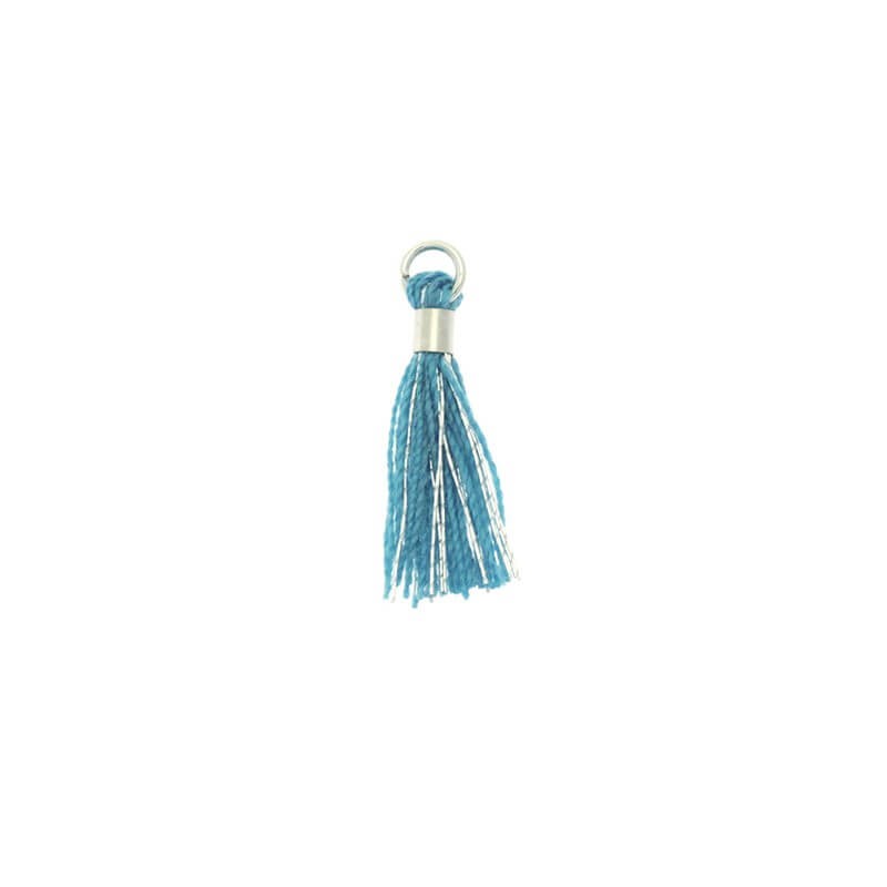 Micro tassels with a circle turquoise with a silver thread 18x2mm 2 pcs TAMK26