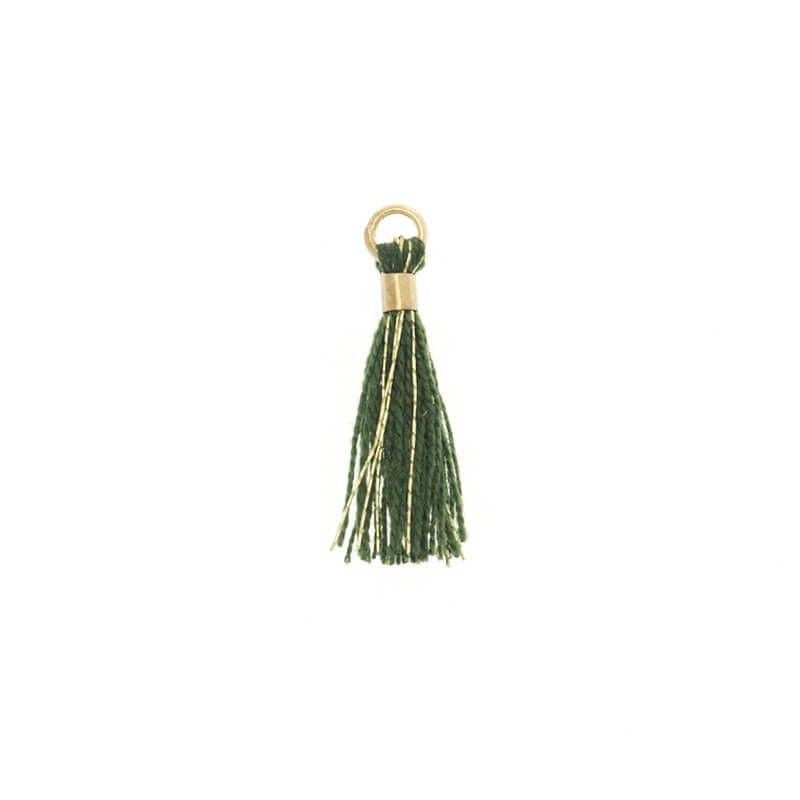 Micro tassels with a circle green with a gold thread 14x2mm 2 pcs TAMK34