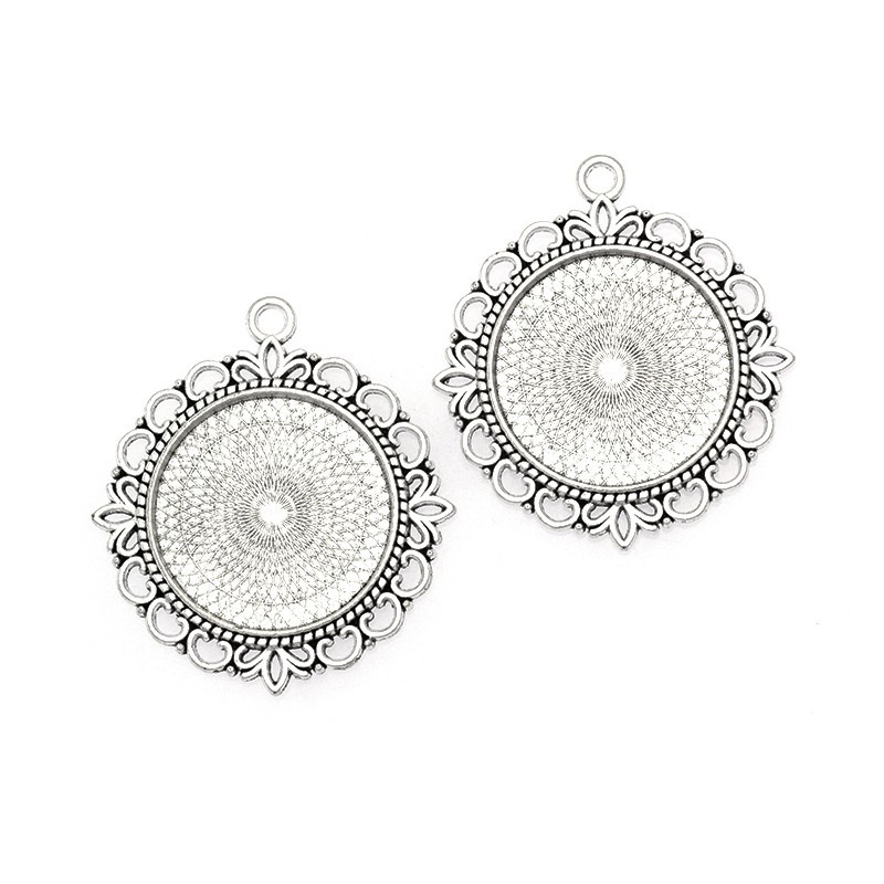 Double-sided cabochon bases 25mm lace antique silver 39x43mm 1pc OKWI25AS18A