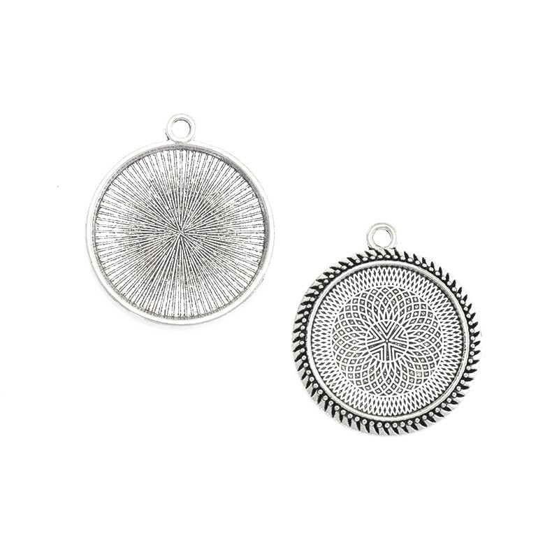 Cabochon bases 25mm delicate pattern antique silver 36x32mm 1pc OKWI25AS23A