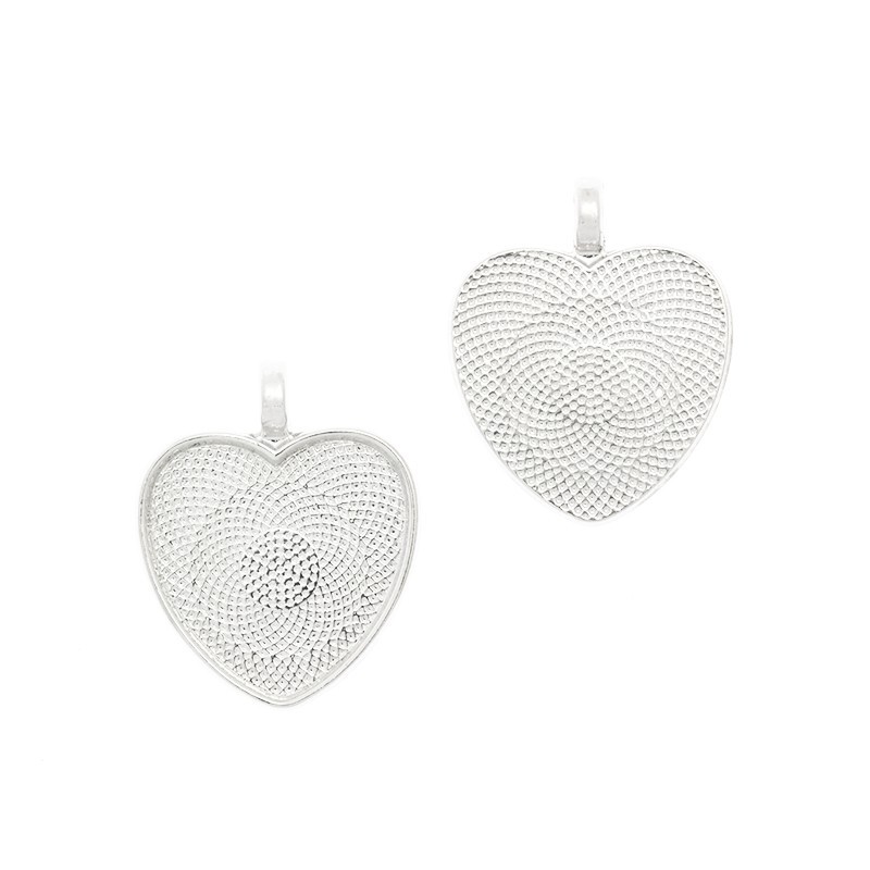 Bases for heart cabochons, platinum 34x28x3mm, 1 piece OKWISEPL