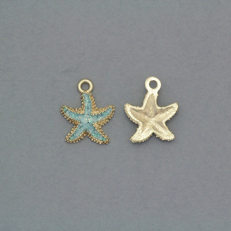 Enameled pendants starfish blue / gold 18x15mm 2pcs AKG399