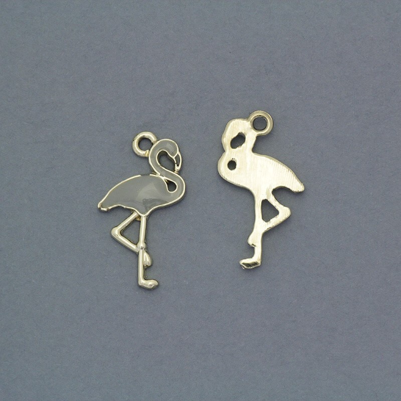 Enameled pendants flamingos gray / gold 25x13mm 2pcs AKG406