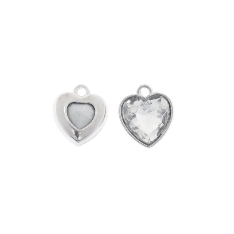 Crystal heart pendants in a frame, antique silver 14x5mm, 2pcs AAT279