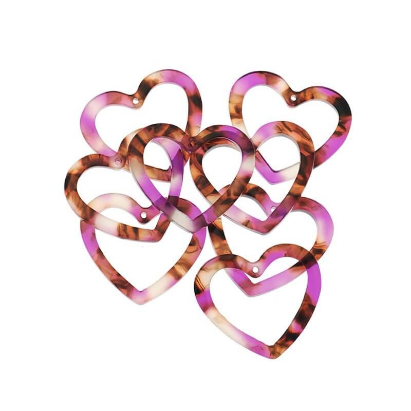 Heart pendants 24x21mm / Art Deco resin / purple tortoiseshell / 1pc XZR7201