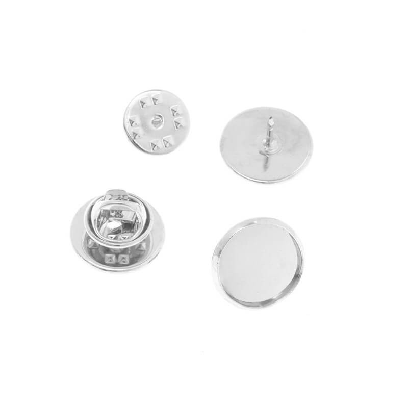 Pin brooch base for cabochon 14mm platinum 16x8mm 1pc OKWP14PL
