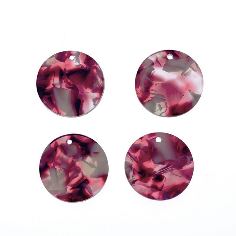 Coin pendants 18mm / Art Deco resin / burgundy tortoiseshell / 1pc XZR0313