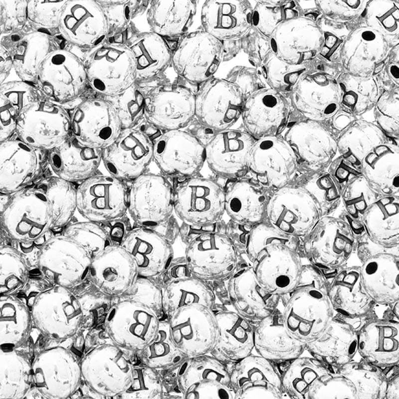Letter beads / letter "B" / metal, 4 pcs, silver 6.5x6mm AAT393B