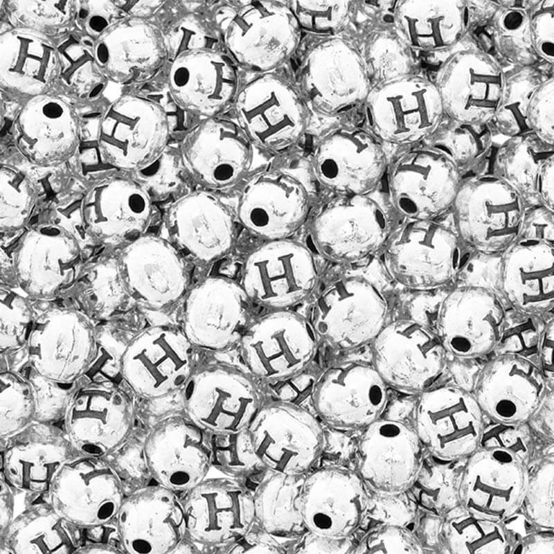 Letter beads / letter "H" / metal, 4 pcs, silver 6.5x6mm AAT393H