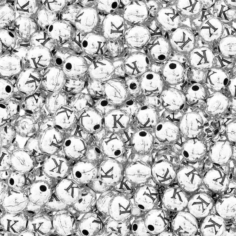 Letter beads / letter "K" / metal, 4 pcs, silver 6.5x6mm AAT393K