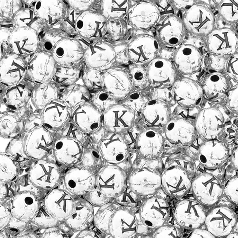 Letter beads / letter "K" / metal, 4 pcs, silver 6.5x6mm AAT393K