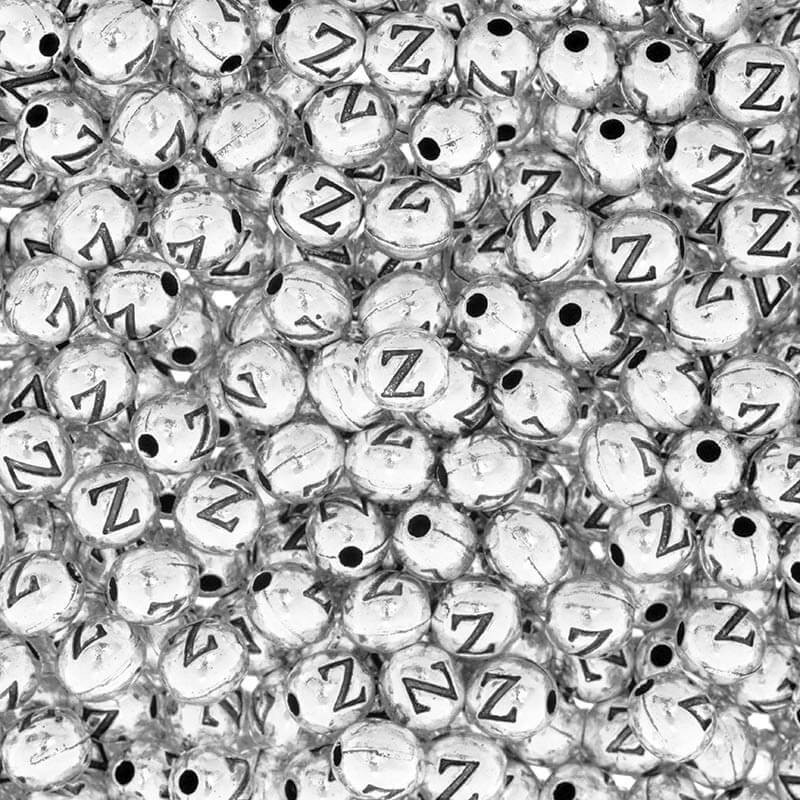 Koraliki z literkami / litera "Z" / metalowe 4szt  srebrne 6.5x6mm AAT393Z