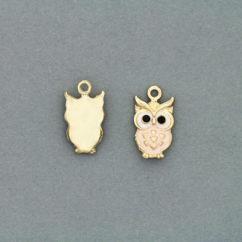 Enameled pendants golden owls 19x11mm 1pc AKG402