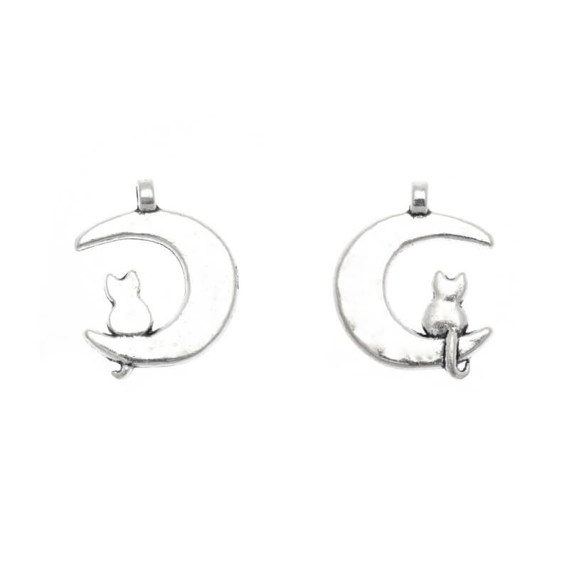 Pendant cat on the moon, small, 2 pcs, silver 22x17mm AAT285