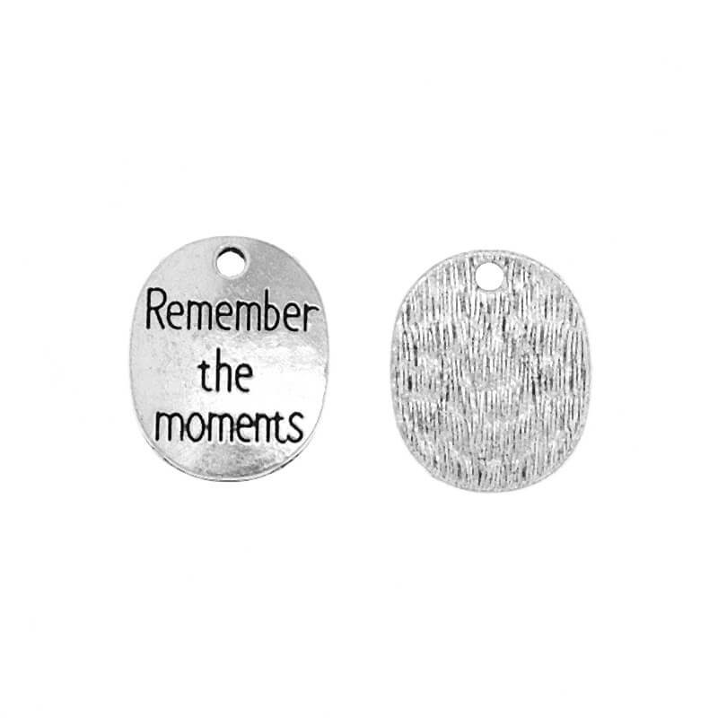 Zawieszka blaszka "Remember the moments" antyczne srebro 22x18mm 2szt AAT303