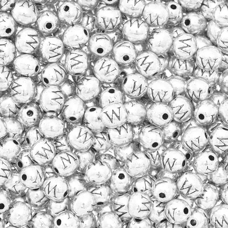 Letter beads / letter "W" / metal 4pcs, silver 6.5x6mm AAT393W