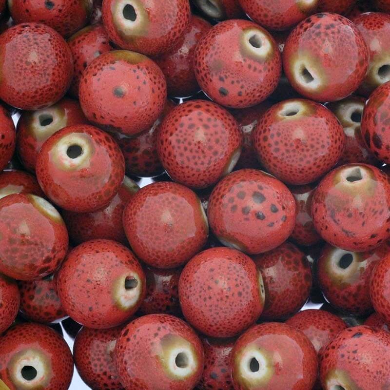 Ceramic Beads 14mm Ball Autumn Red 1pc CKU14JC