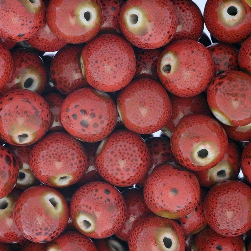 Ceramic Beads 14mm Ball Autumn Red 1pc CKU14JC