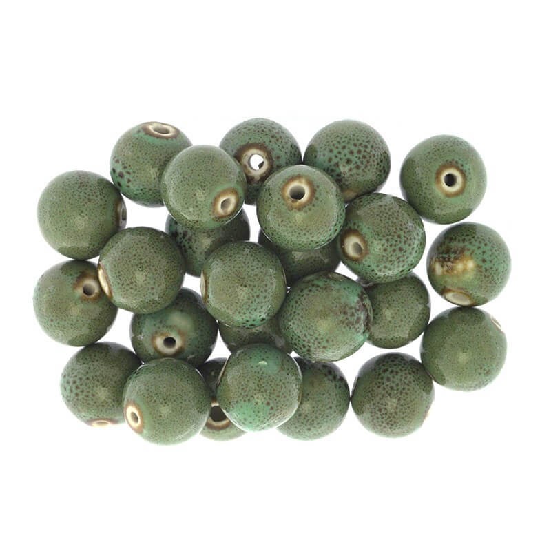 Koraliki ceramiczne kulki 16mm jesienna zieleń 1szt CKU16JZC