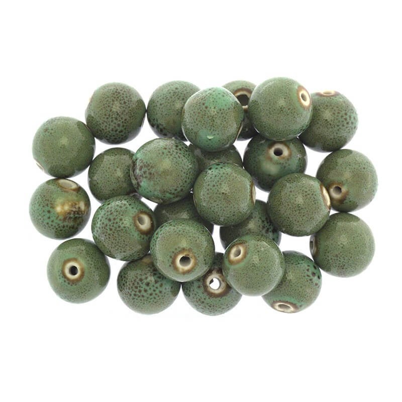 Koraliki ceramiczne kulki 16mm jesienna zieleń 1szt CKU16JZC