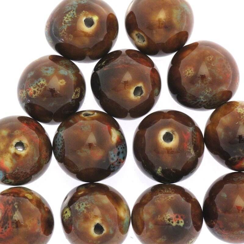 Ceramic beads 18mm, bronze dots, 1pc CKU18JBK