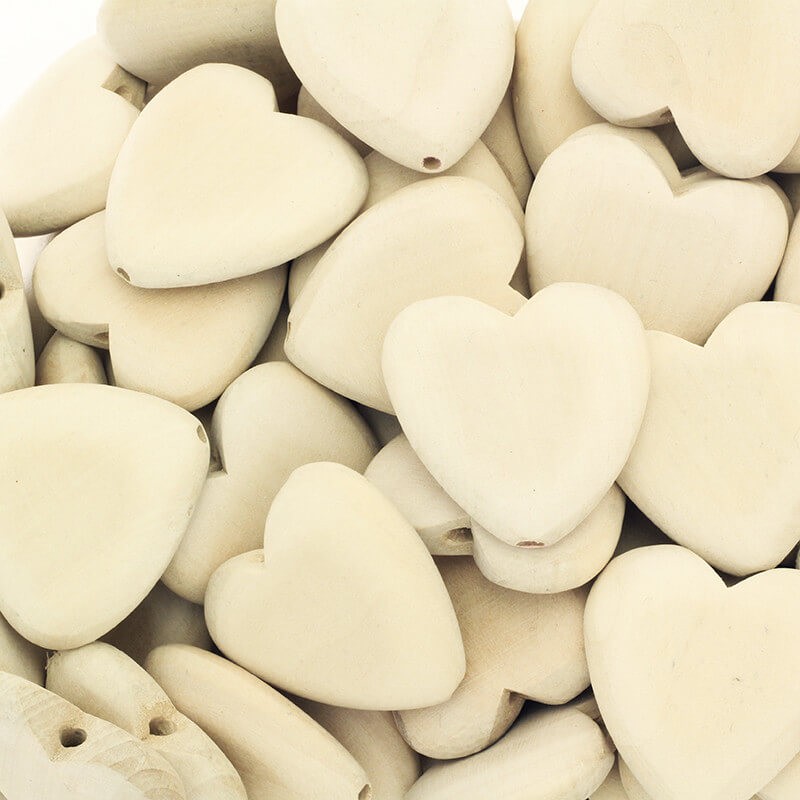 Wooden heart beads 34x36mm raw wood 1pc DRGE10