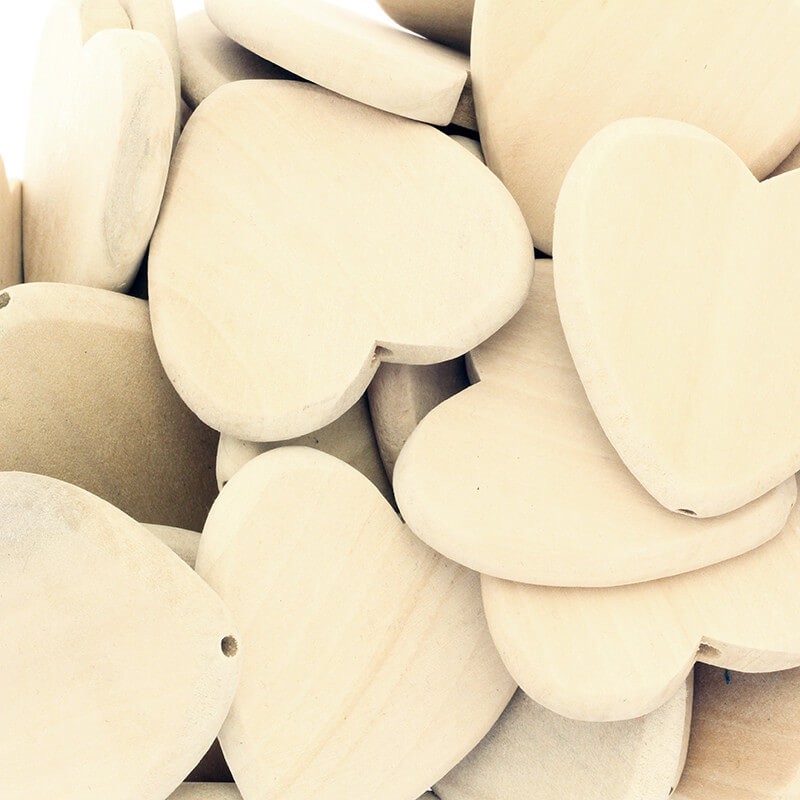 Wooden heart beads 49mm raw wood 1pc DRGE12