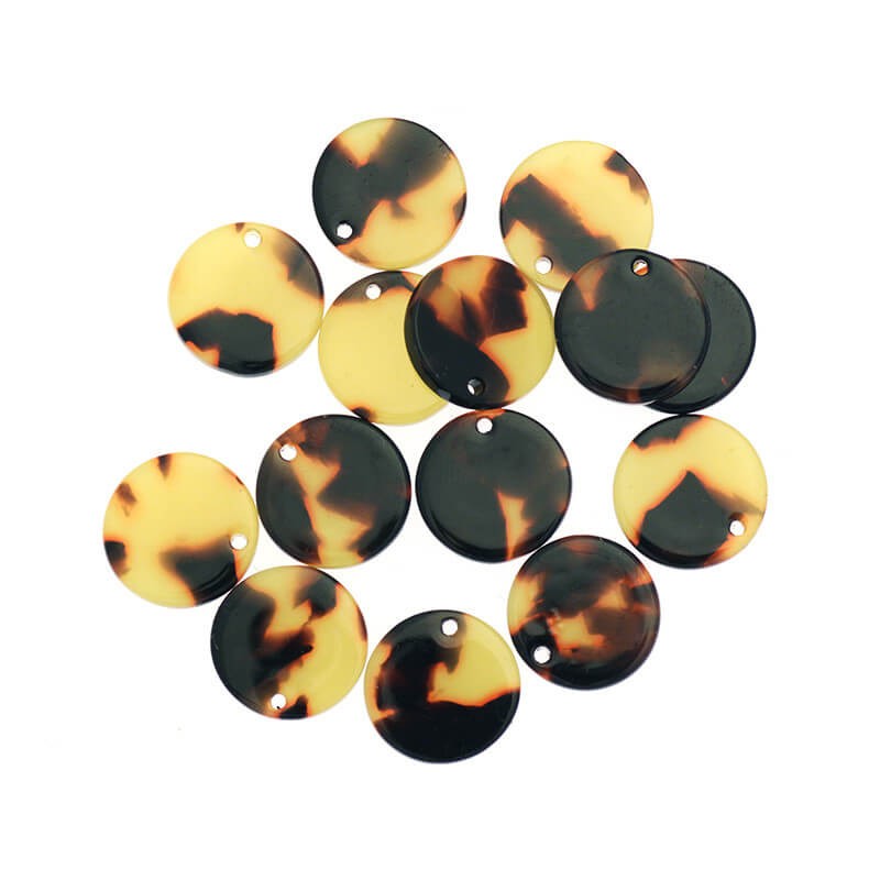 Coin pendants 14mm / Art Deco resin / brown tortoiseshell / 1pc XZR1005