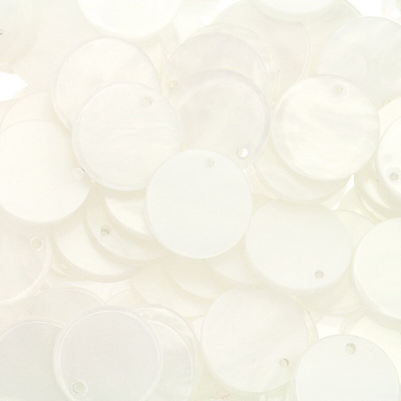 Zawieszki monetki 16mm / Żywica Art Deco / biała perła / 2szt XZR1602